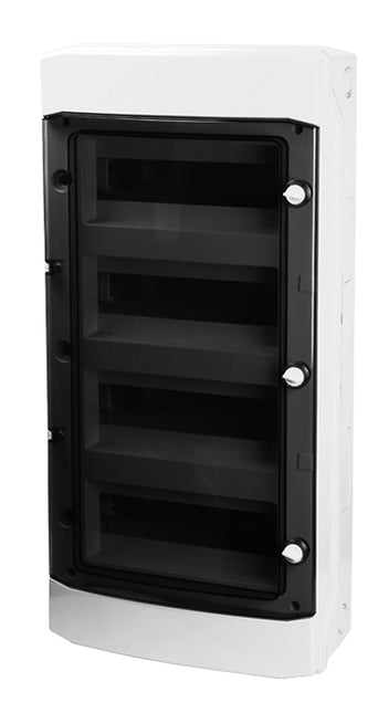 AP-Wohnungsverteiler 4-reihig, 48TE, IP65, transparente Tür