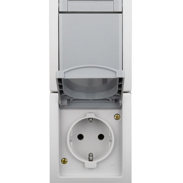 AP-Kombination Wechselschalter-Steckdose, senkrecht, IP54