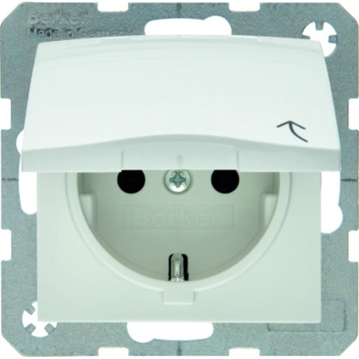 SCHUKO-Steckdose mit Klappdeckel S.1/B.3/B.7 - polarweiß/ glänzend