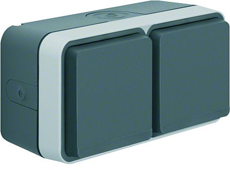 AP-Steckdose 2-fach waagerecht mit Klappdeckel